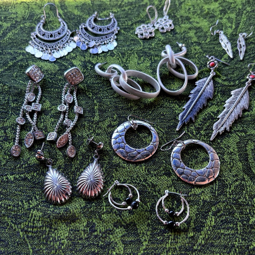 Earring bundle lot of silver dangle earrings vintage to modern boho western glam